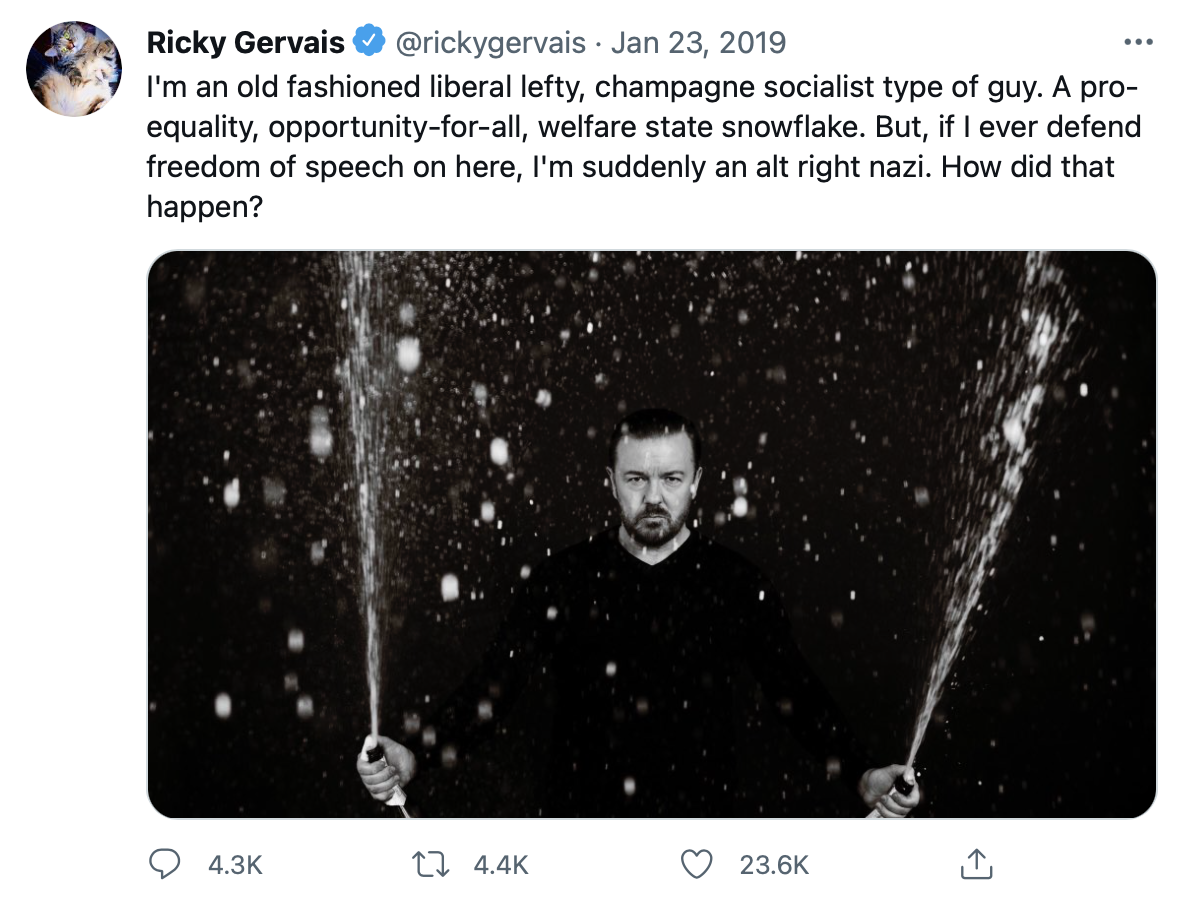 Insights from Ricky Gervais Twitter Feed